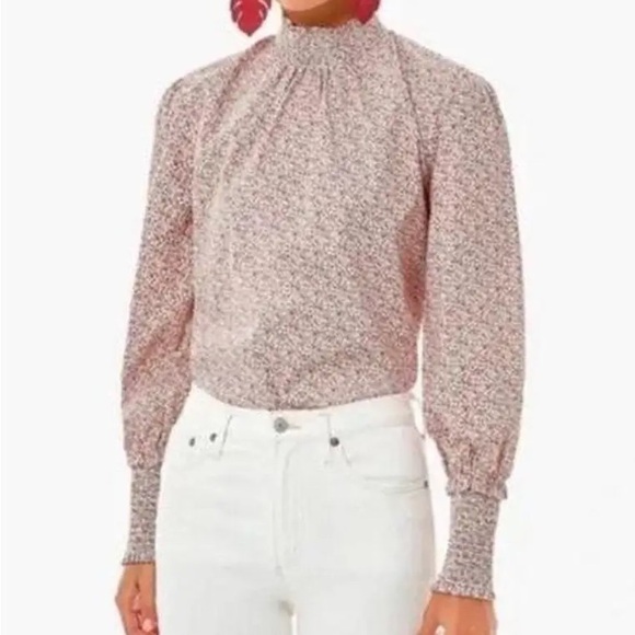 NEW Tuckernuck Pomander Place Floral Modoc Blouse Women Size S Smocked Mock Neck - Picture 2 of 14